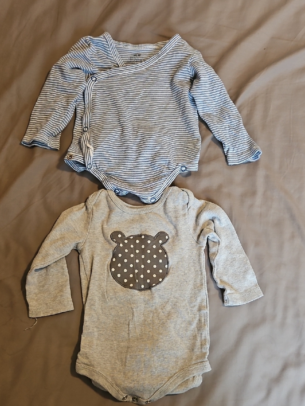Bundle Of 2 Baby Long-Sleeve Bodysuits - Blue & Gray 6m